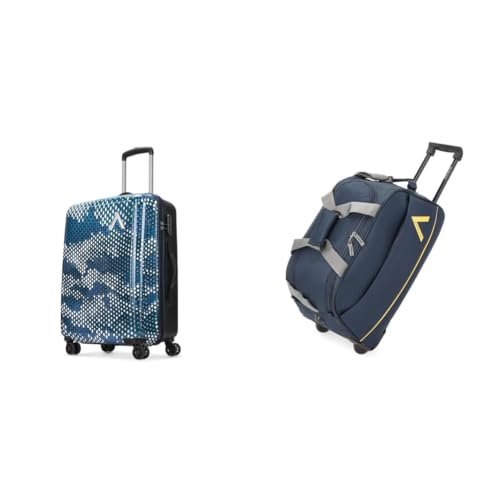 Image of Aristocrat Medium Combat Check-in Trolley Bag, 63 Cm Hardside Luggage | 8 Wheels, Combination Lock + Cadet Polyester 52 cms Blue Travel Duffle (Cadet)