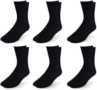 NEW YORK AVE Men's Diabetic Cotton Crew Socks - Loose Fitting Non-Binding Top Circulatory Cushion Bottom (Black 6 Pairs, 10-13)