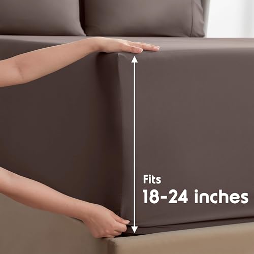 Image of Nestl Extra Deep Queen Sheet Set - 6 Piece Breathable & Cooling Sheets - Hotel Luxury Bedding Set w /18-24 Inch Deep Pockets - Easy & Secure Fit - Super Soft, Wrinkle Free & Comfy - Chocolate Brown