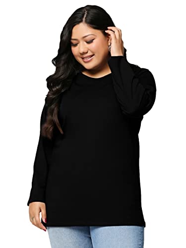 Image of Bewakoof Women's Solid 100% Cotton Plus Size T-Shirt - Slim Fit, Round Neck, Full Sleeves