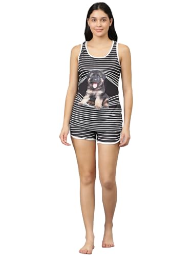 Image of KOTTY Women's Printed Satin Night Suit Shirt & Pyjama Set