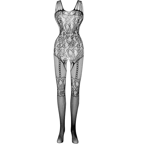 Dinghaole Lingerie Sexy Femme Body en Résille, Bodystocking en Maille, Nuisettes Collant Ouverte, Tenue Érotique