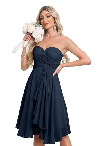 Short Chiffon Bridesmaid Dresses for Women Sweetheart A-Line Pleated Formal Party Dress for Wedding Guest