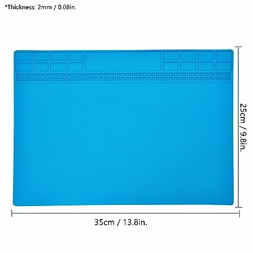 Image of Yankok [Anti-Static Mat Blue 13.8 x 9.8 in.] Table Desk ESD Grounding Mats Silicone Solder Pad Electronics Repair Platform with Screw Notches (35 x 25 cm, Heat Resistant, Non Magnetic)