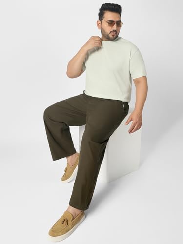 Image of Urbano Plus Men's Loose Mid Rise Baggy Fit Solid Chino Trousers Non-Stretchable