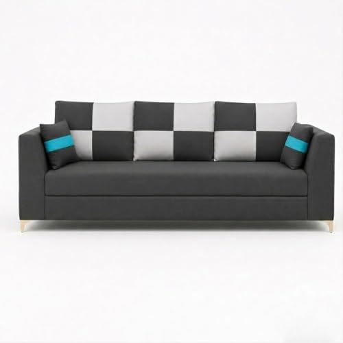 Image of FURNY Signature Cresta 3 Seater Sofa Set | Boston Fabric | 40D Foam + Zigzag Spring | 3-Yr Warranty (Ash Grey - Light Grey)| Modern Living Luxury Sofa Set for Home, Office & Hotel Spaces