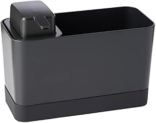 Brabantia Kitchen Sink Organiser Set with Soap Dispenser (Dark Grey) Cloths/Sponge Storage Holder + Refillable Handwash Pump (250ml) 5 Year
