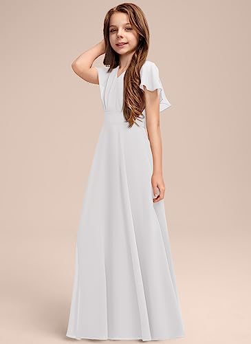 Junior Bridesmaid Dress, Flower Girl Dresses, Formal Dresses for Teen Girls A-line V-Neck Floor-Length Chiffon4