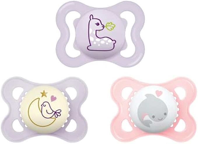 MAM Variety Pack Baby Pacifier, Includes 3 Types of Pacifiers, Nipple Shape Helps Promote Healthy Oral Development, 0-6 Months, Girl, 3 Count (Pack of 1)