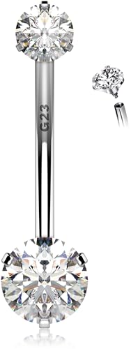 Internally Threaded Belly Button Ring G23 Implant Grade Titanium with Grade AAAAA Cubic Zirconia - 14g Belly Ring Piercing Jewelry Internal Thread - Bellybutton Rings Navel Jewelry For Women 16mm 5/8