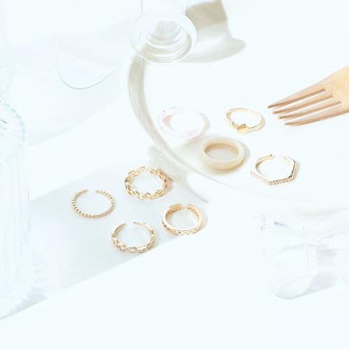 Image of SALTY Anti Tarnish Set of 8 Stack Finger Ring for Women | Adjustable Fancy Jewellery Design | Fashion Accessories for Girls | Minimal Jewelry | Ideal for Gifting | Gift for Diwali, Christmas, Marriage, Birthday