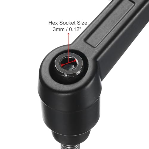 Image of uxcell Adjustable Clamping Lever Handle M5 x 45mm Metric 304 Stainless Steel Male Threaded Stud Hand Knobs Push Button Ratchet Rotating Screw Handles Bolts with Locking Lever Black