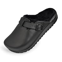 Harssidanzar Womens Lined Clogs Winter Fleece Breathable Walking Garden Shoes Warm Non-Slip Mule Footwear HL206US,Black, Size 8