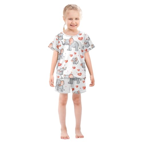 ALAZA Elephant Heart Pajamas Short Sleeve 2 Piece Sleepwear Top and Bottom Pajama Set Unisex3