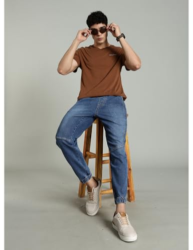 Image of INKD Men's Regular Fit Joggers - Mid -Rise | Cotton Blend | Stretchable Fabric| Elasticated Waistband | Jeans for Men (Available in Plus Sizes)