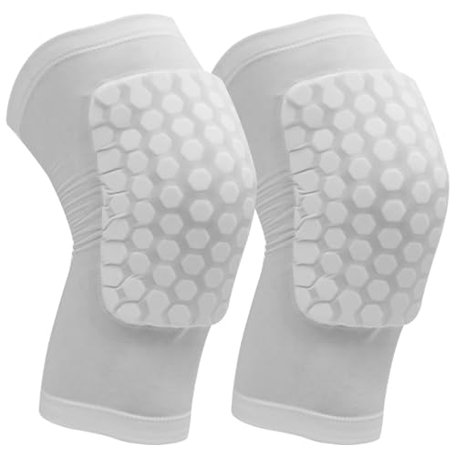 HoveeLuty Rodilleras Transpirables y absorbentes del Sudor con Acolchado de Panal, Antideslizantes, elásticas, Unisex, Blancas, para Correr, Baloncesto, fútbol y más. Rodilleras de Baloncesto fútbol.