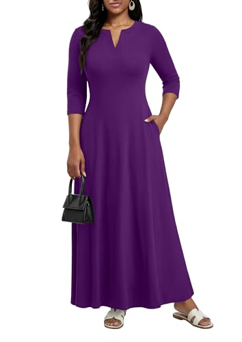 Image of MarryUP Women's V-Neck 3 /4 Sleeve Elegant Maxi Dress with Pockets Church Dresses 2026