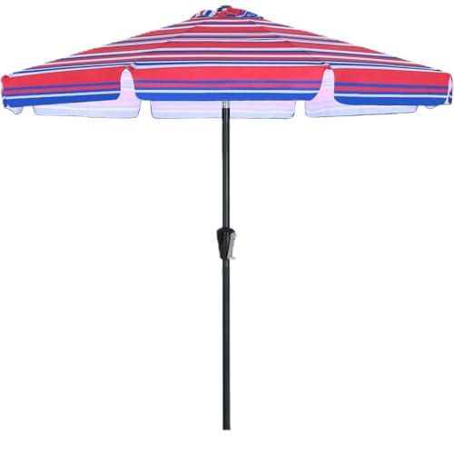 Image of ABCCANOPY Patio Umbrella 7.5ft, Outdoor Table Umbrella with Push Button Tilt and Crank, 6 Ribs Umbrella for Patio Pool Garden Deck (Dark Blue Red Stripes)