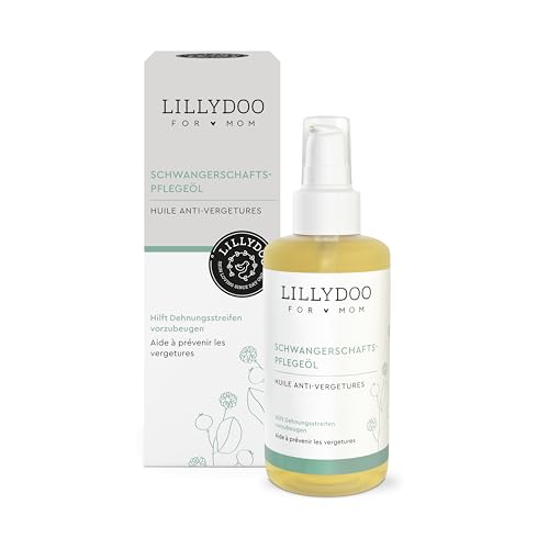 Olio per smagliature LILLYDOO for mom, ideale per la pelle in gravidanza, 100% di origine naturale, vegano, senza profumi, in un flacone di vetro di alta qualità (100 ml), dermatologicamente testato