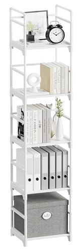 FIDUCIAL HOME 5 Tiers Narrow Bookshelf White Skinny Open Book Shelf