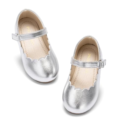 Image of PHIRAMIN Toddler Flower Girl Glitter Dress Shoes Little Girl Ballet Flats Bow Wedding Party