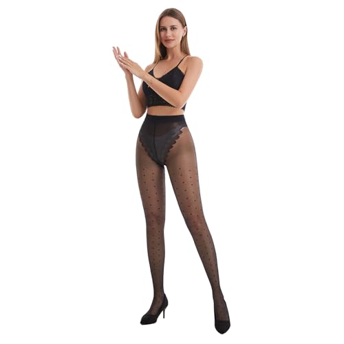 Image of Patterned Tights for Women High Waist Pantyhose Black Sheer Stockings 15D