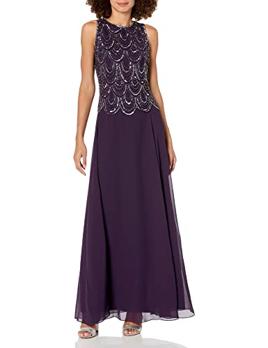 Image of J Kara Womens Plus Size Sleeveless Beaded Pop Over Long Dress with Scarf