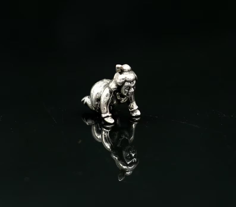 Image of Silver BalGopal Murthi|Mini Baby Krishna Crawling Statue|Home Temple Puja Article, Prosperity Gift | Handcrafted | Worship God (GH1007)