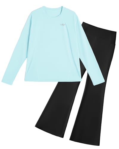 Angel season Long Sleeve Rash Guard UV Protection and High Waist Flare Leggings with Pocket Bundle