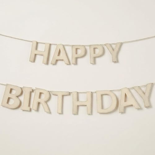 HunnmingRe Pre Strung Wool Felt Happy Birthday Banner Cream Hanging Garland with String Reusable Birthday Sign for Home Wall Holiday Party Decorations Photo Prop