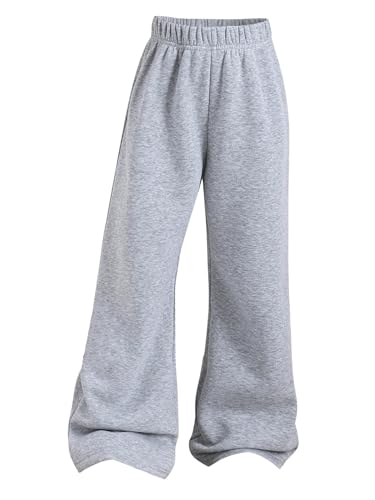 SHENHE Girl's Fleece Lined Sweatpants Wide Leg Open Bottom Athletic Loose Sweatpants