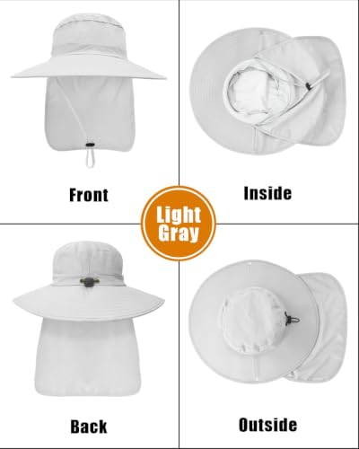 Image of Outdoor Sun Hats with Stowable Neck Flap for Men Women UPF 50+ Mesh Summer Bucket Hat Wide Brim for Fishing Safari Hiking