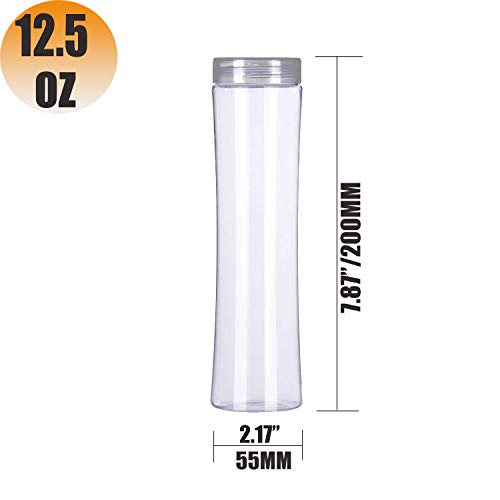 VeleGO 12 Pack Clear PET Empty Wide Mouth Plastic Sensory Bottles with Screw Caps for Jelly Beans, Juice and Other Beverages (Diamond Lids)