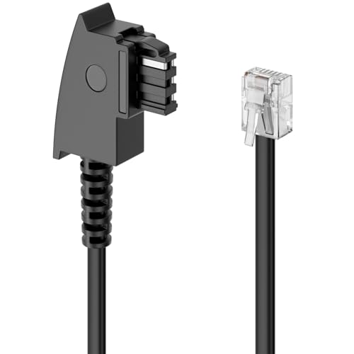 deleyCON 10m Telefonkabel TAE-F Stecker auf RJ11 Stecker Int. Norm 6P4C Flachkabel Analoge Endgeräte an TAE-F Telefondose Telefon Fax Modem Router Anrufbeantworter Schwarz