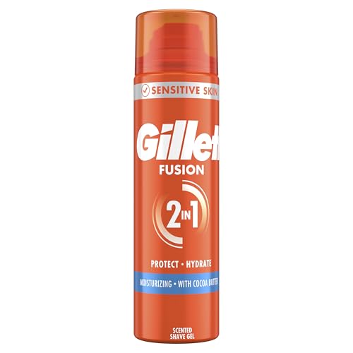 Gillette Fusion gel à raser homme, formule hydratante au beurre de cacao pour un rasage de près en douceur, pour la routine de soin visage, 200 ml