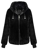 Giolshon Chaqueta de Polar de piel Sintética para Mujer, Abrigo con Capucha Corto Cálido de Invierno 1712014 Negro XL