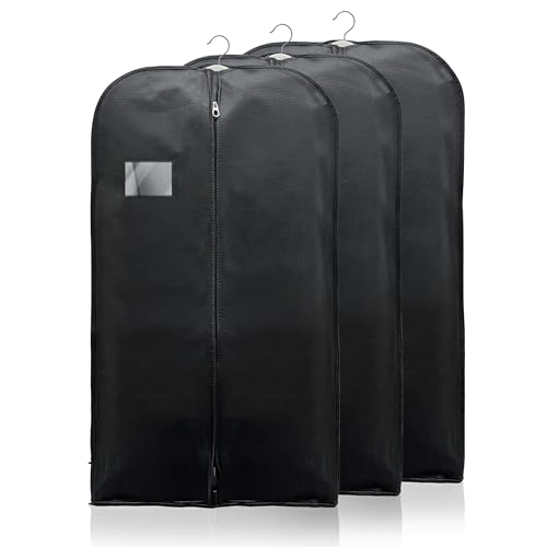 WEDCOVA UK Suit Bags for Men Women Clothes Covers Protector Bags Suit Covers Garment Bags (3, Black), 24 x 40 inch