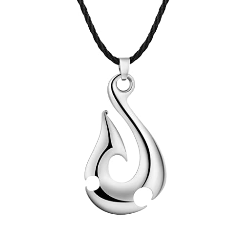 Collier vintage avec pendentif en forme de crochet Maori Hei Matau pour homme - Style punk - Chaîne de cou - Symbole de la légende Maori de Nouvelle-Zélande, Cuir