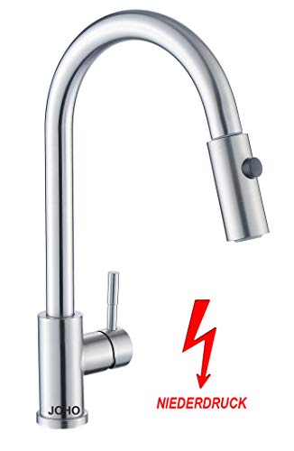 Preisvergleich Produktbild JOHO Niederdruck Küchenarmatur Spültischarmatur Ausziehbar Wasserhahn Mischbatterie Einhebelmischer Schwenkauslauf mit hochwertiger Keramikkartusche, DVGW zertifiziert
