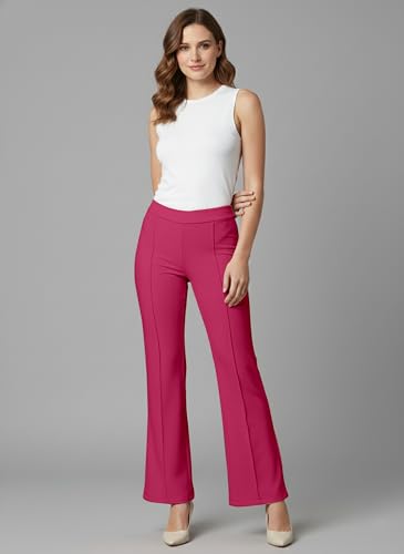 Image of Mehrang Cotton Blend Bootcut Parallel Trouser Pants for Women Regular Fit, Bellbottom Straight Pants for Womens