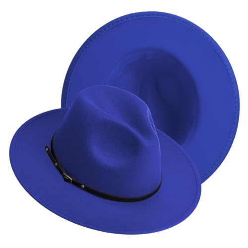 Image of Wide Brim Fedora Hats for Women and Men Classic Felt Panama Hat Men's Two Tone Dress Hat with Belt Buckle