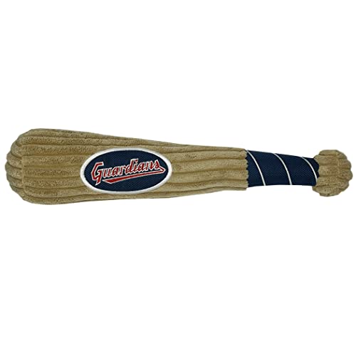 MLB Cleveland Guardians Baseball Bat Toy for DOGS & CATS. Soft Corduroy Plush Dog Toy with Inner SQUEAKER, MLB Chew Toys for Dogs or Cats. Durable Fun Interactive Dog Toy with Team Names and Logo