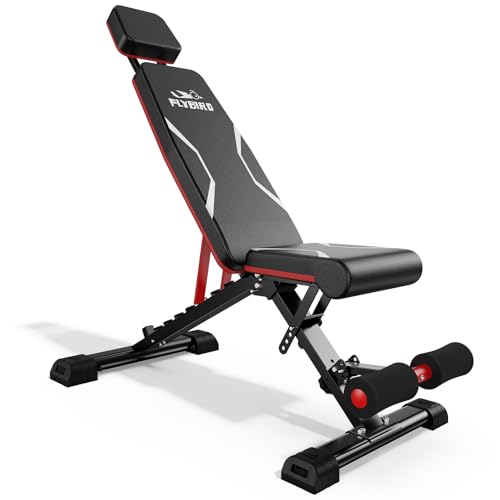 FLYBIRD Adjustable Weight Bench Fits up to 6'5'', 750LBS Capacity for Full Body Workout, 27LBS Sturdy Foldable Bench Press for Home Gym, 5X Stable Lifting Bench Incline Decline Flat Dumbbell Exercise