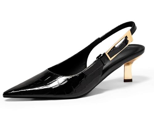 Image of Coutgo Womens Slingback Kitten Heels Closed Pointed Toe Pumps Buckle Strap Wedding Party Dress Shoes