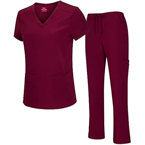 Natural Uniforms Women's Cool Stretch V-Neck Top and Cargo Pant Set (Burgundy, Large) Cover