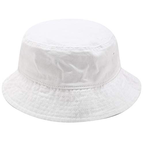 XRDSS Vintage Cotton Bucket Hat Washed Retro Outdoor Fishing Sun Hat (White)