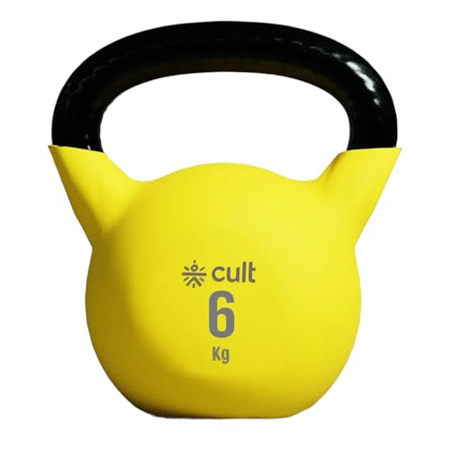 Image of Cult 6kg Neoprene Anti-Slip Grip Colored Kettlebell for Home Workout - Yellow