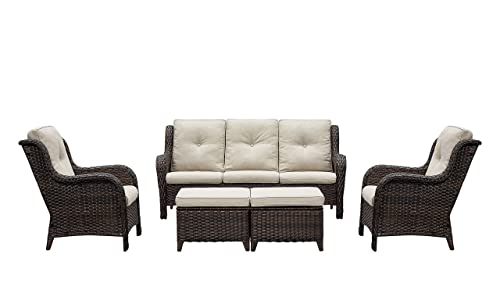 Rilyson Outdoor Furniture Set, 5-Piece Patio Rattan Wicker Sectional Sofa Set with 3-Seat Couch, 2 Armchairs, 2 Ottoman Footrests for Patio Conversation (5 PC,Brown/Beige) Rilyson Outdoor Furniture Set, 5-Piece Patio Rattan Wicker Sectional Sofa Set with 3-Seat Couch, 2 Armchairs, 2 Ottoman Footrests for Patio Conversation (5 PC,Brown/Beige)