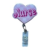 Pink Checkered Nurse Heart Badge Reel - Handmade Retractable ID Holder, Custom Nurse Badge Charm, Teacher Lanyard, Office Clip, Valentine's Day Badge Reel, Customizable