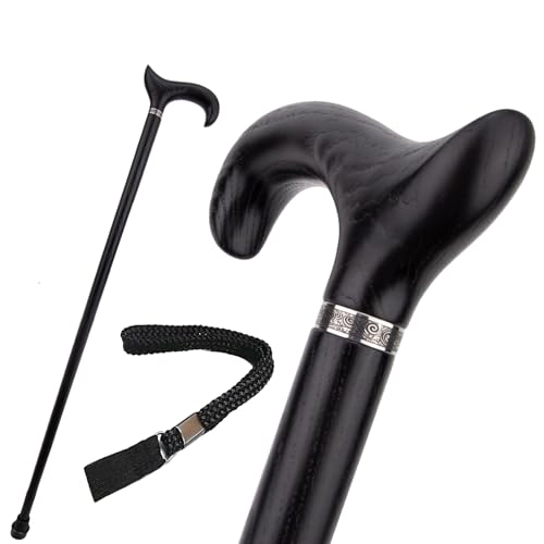 Bastón de Madera con Diseño de Flor de Ciruelo Negro, con Correa, Bastón Antideslizante Desmontable para Personas Mayores o Con Movilidad Reducida, Para Hombres y Mujeres 95 Cm